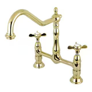 Kingston Brass Essex 2-Handle Bridge Kitchen Faucet with Cross Handle in Polished Brass HKS1172BE... | The Home Depot