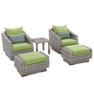 RST Brands Cannes 5-Piece Wicker Patio Club Chair and Ottoman Set with Ginkgo Green Cushions-OP-P... | The Home Depot