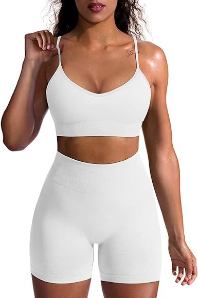 OQQ Yoga Outfit for Women Seamless 2 Piece Workout Gym High Waist Leggings with Sport Bra Set Whi... | Amazon (US)
