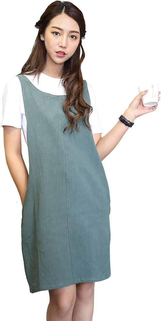 AOBBYBBS Cotton Linen Japanese Apron Halter Cross Back Bandage X Shape Aprons Two Pockets | Amazon (US)
