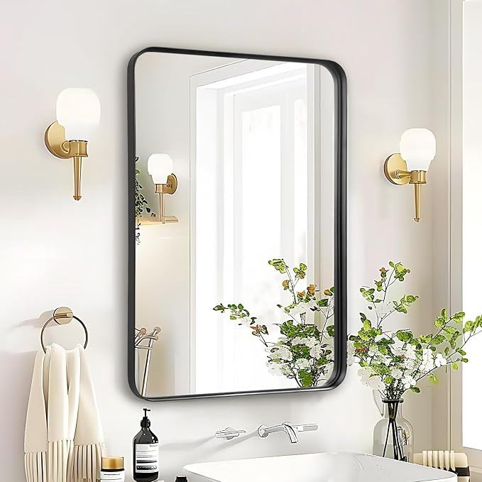 Bathroom Mirror Over Sink - 24x36 Inch Black Rectangle Framed Matte Mirror for Bathroom, Rectangu... | Amazon (US)