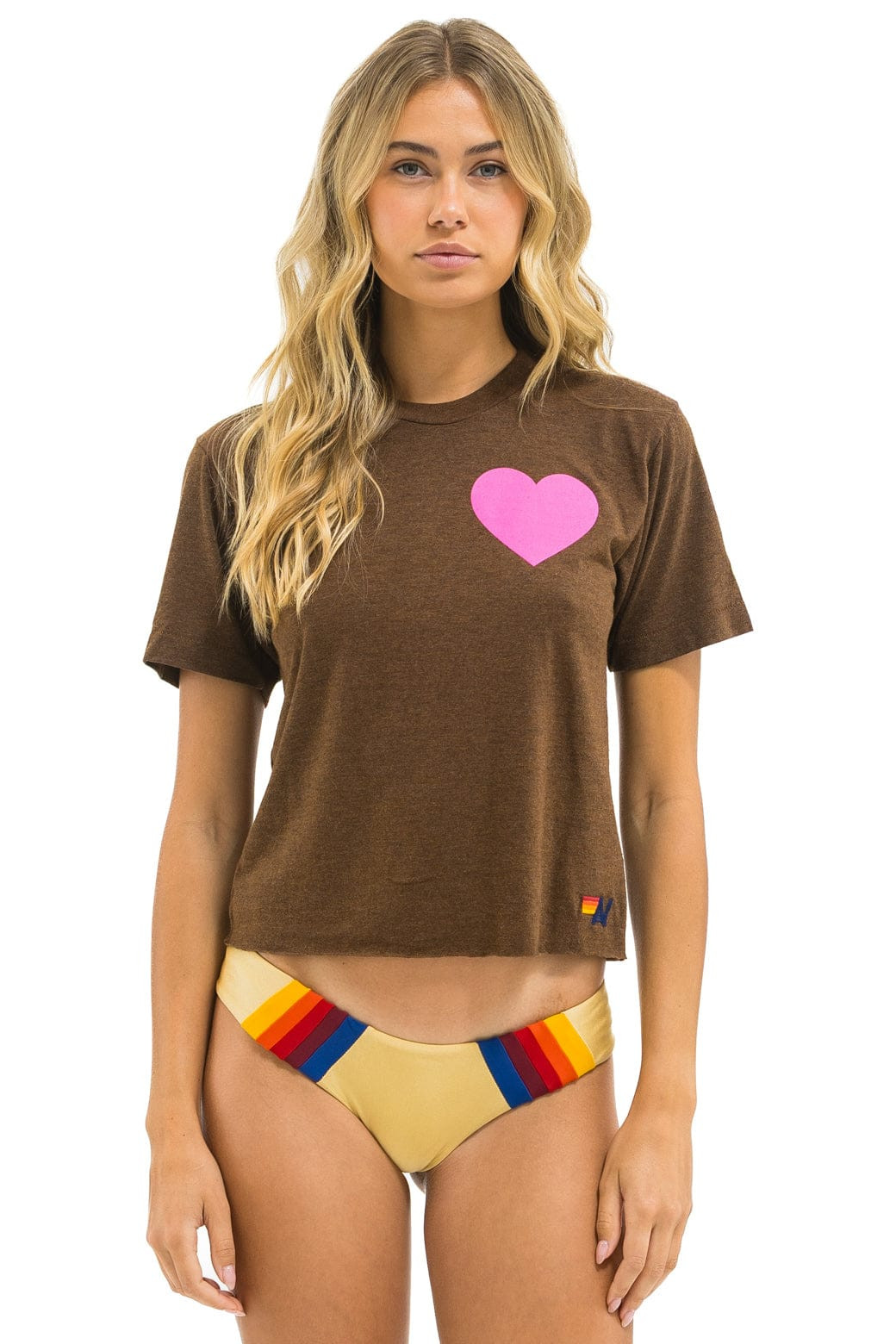 HEART PRINT BOYFRIEND TEE - CHOCOLATE // NEON PINK | Aviator Nation