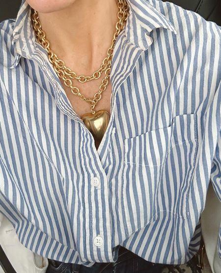 Love this puffy heart chain necklace & this go striped button down 🩵

#LTKxMadewell #LTKFindsUnder100 #LTKStyleTip