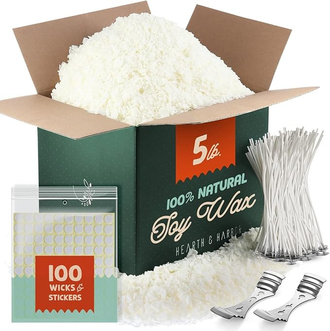 Hearth & Harbor DIY Making Supply Kit Natural Soy Cotton Wicks, Centering Tools, Candle Wax Flake... | Amazon (US)