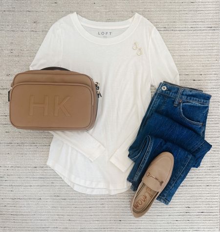 Fall outfit with white tee paired with dark wash jeans and loafers for a classic look. Top is on sale for 30% off and is a perfect simple tee to pair with 

#LTKsalealert #LTKSeasonal #LTKstyletip