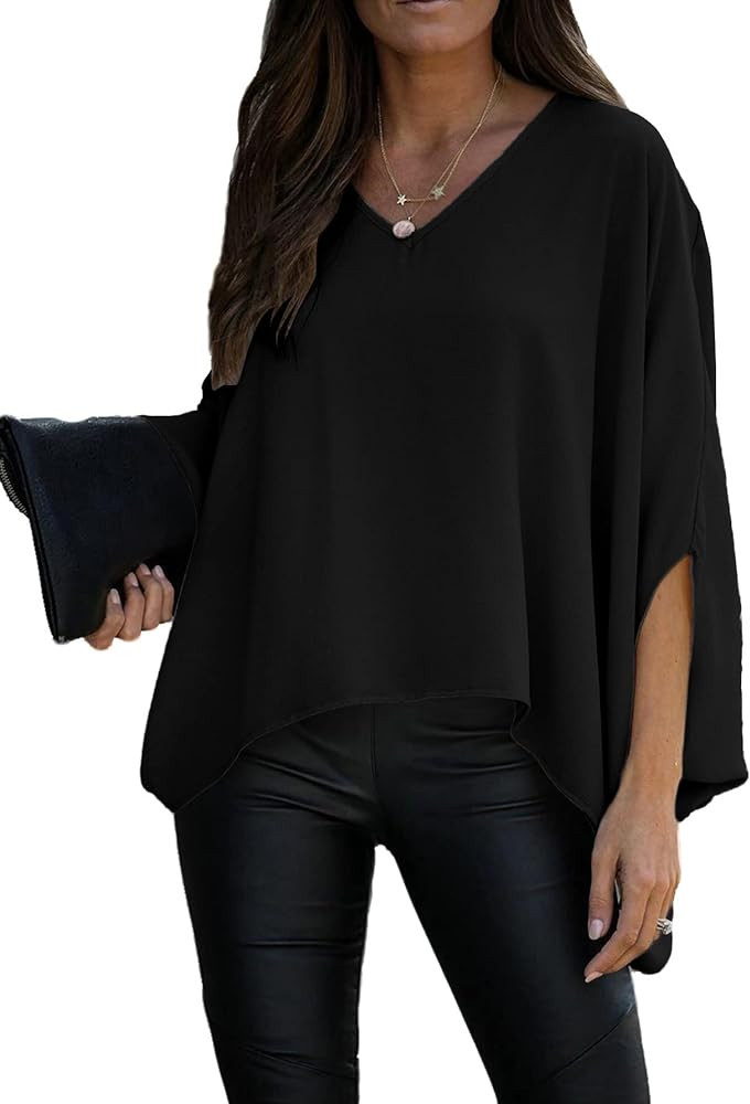 Vrtige Women's Casual V Neck Batwing Long Sleeve Blouse Shirt Tunic Top | Amazon (US)