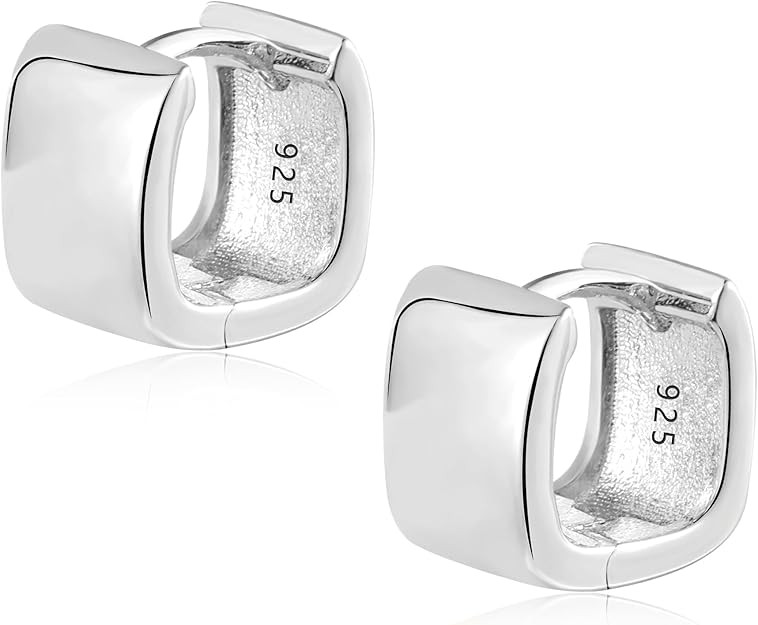925 Sterling Silver Small Square Huggie Hoop Earrings for Women Trendy Hypoallergenic 14K Gold Pl... | Amazon (US)