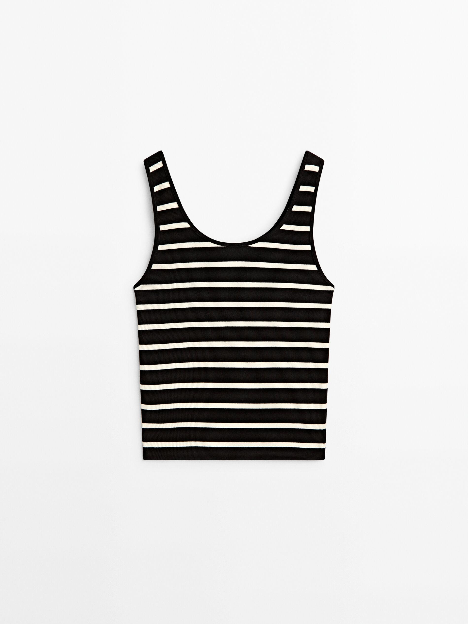 Strappy ribbed top with straps and buttons | Massimo Dutti US