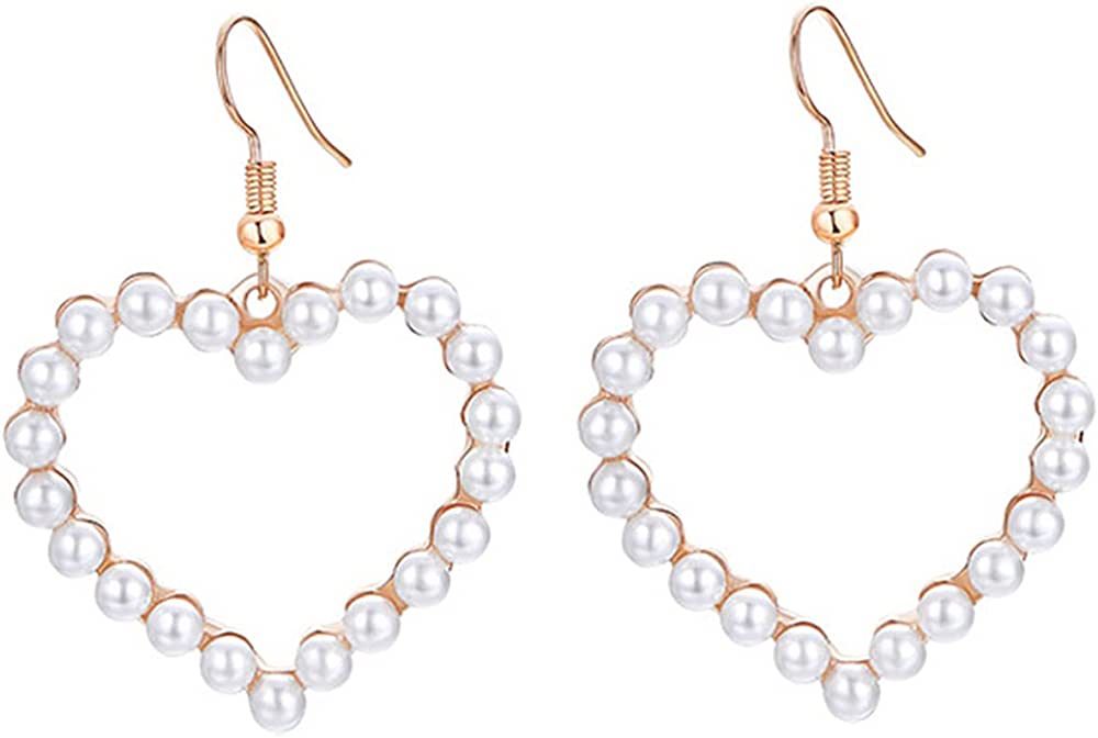 coadipress Pearl Heart Hoop Earrings for Women Girls Imitation Pearl Love Heart Earrings Vintage Fau | Amazon (US)