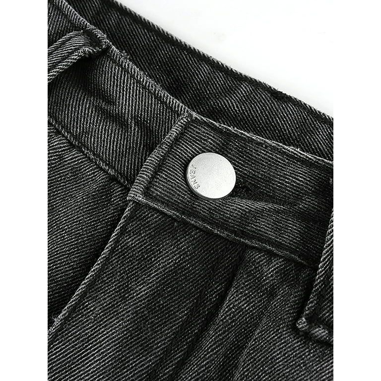 Xiaoluokaixin Women Ripped Jeans Black Y2K High Waist Wide Leg Denim Pant Straight A-line Pencil ... | Walmart (US)