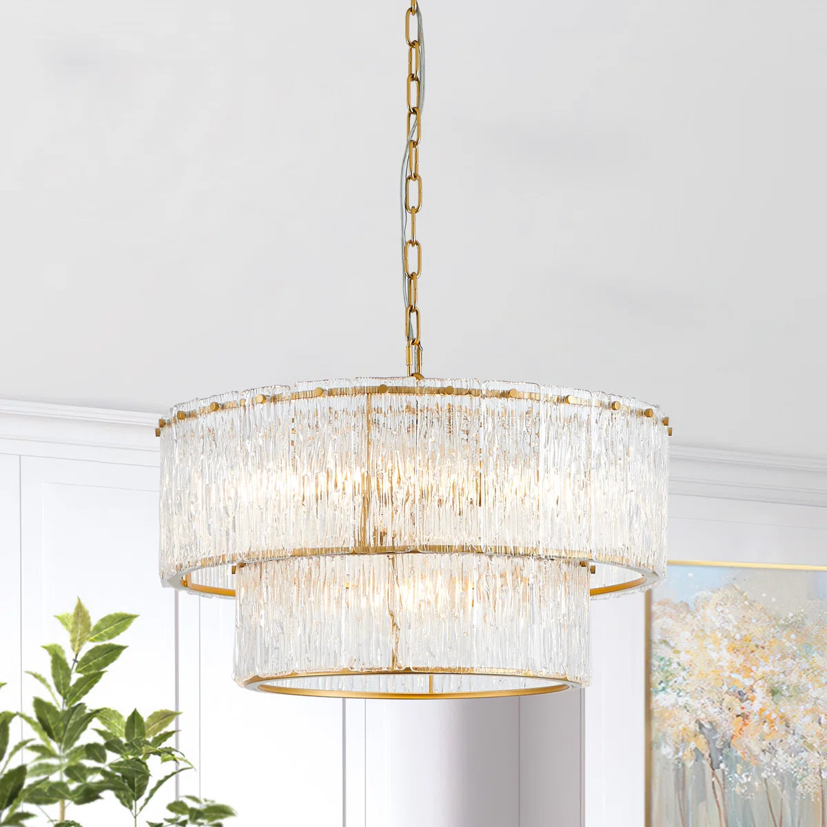 5/8 Light Gold 2-tiered Glass Adjustable Chandelier | Wayfair North America