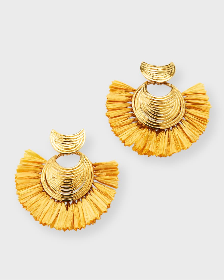 Mini Luna Wave Drop Raffia Earrings, Brown-Gold | Neiman Marcus