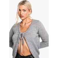 Womens Glitter Knitted Tie Front Top - Grey - M | boohoo (US & Canada)