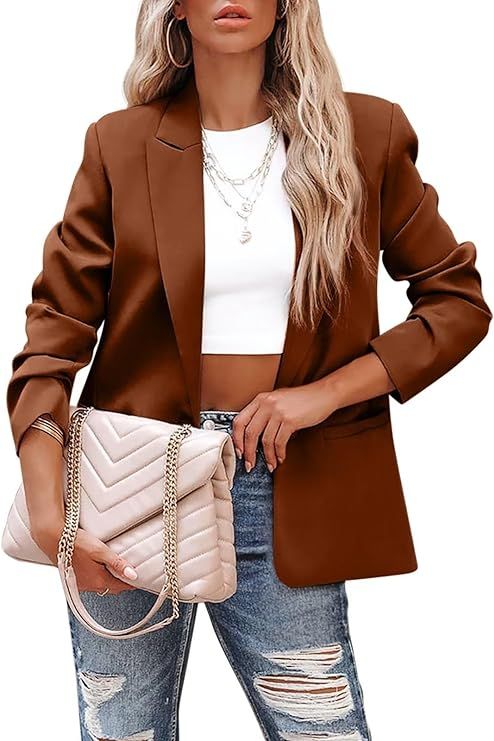 PITINAN Womens Casual Blazer Long Sleeve Open Front Cardigan Work Office Blazer Jackets with Zipp... | Amazon (US)