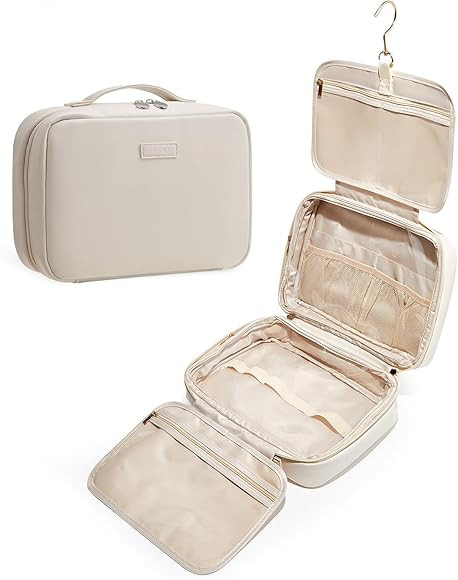 EACHY Toiletry Bag with Hanging Hook, Travel Makeup Bag PU Leather Cosmetic Bags for Women Make U... | Amazon (US)