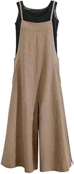 YESNO Women Casual Loose Long Bib Pants Wide Leg Jumpsuits Baggy Cotton Rompers Overalls with Poc... | Amazon (US)