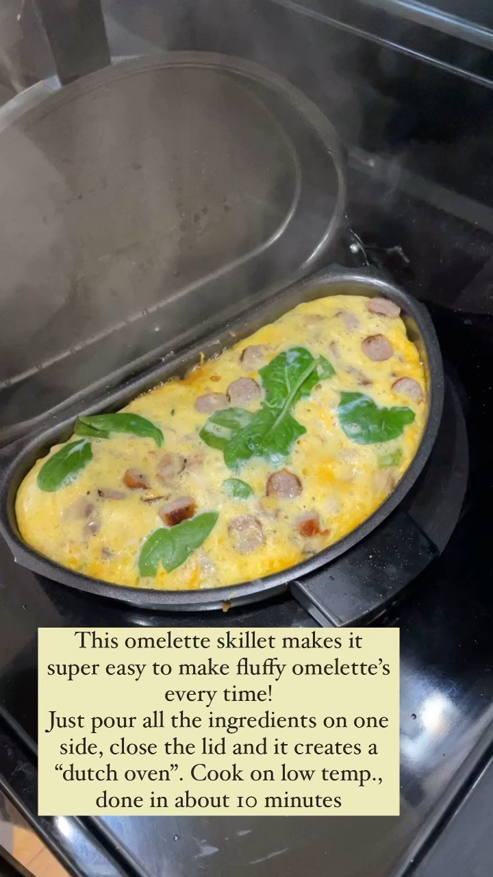 Omelette Pan. Makes the best fluffy omelette. 
Pour ingredients into one side, close the lid, cook on low heat and it creates a “dutch oven”  

#LTKhome #LTKsalealert #LTKfindsunder50