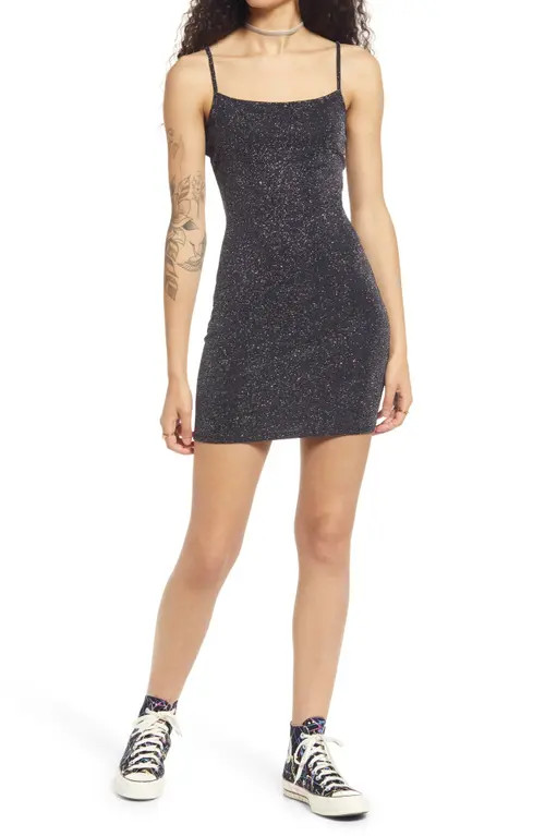BP. Glitter Minidress in Black at Nordstrom, Size Medium | Nordstrom