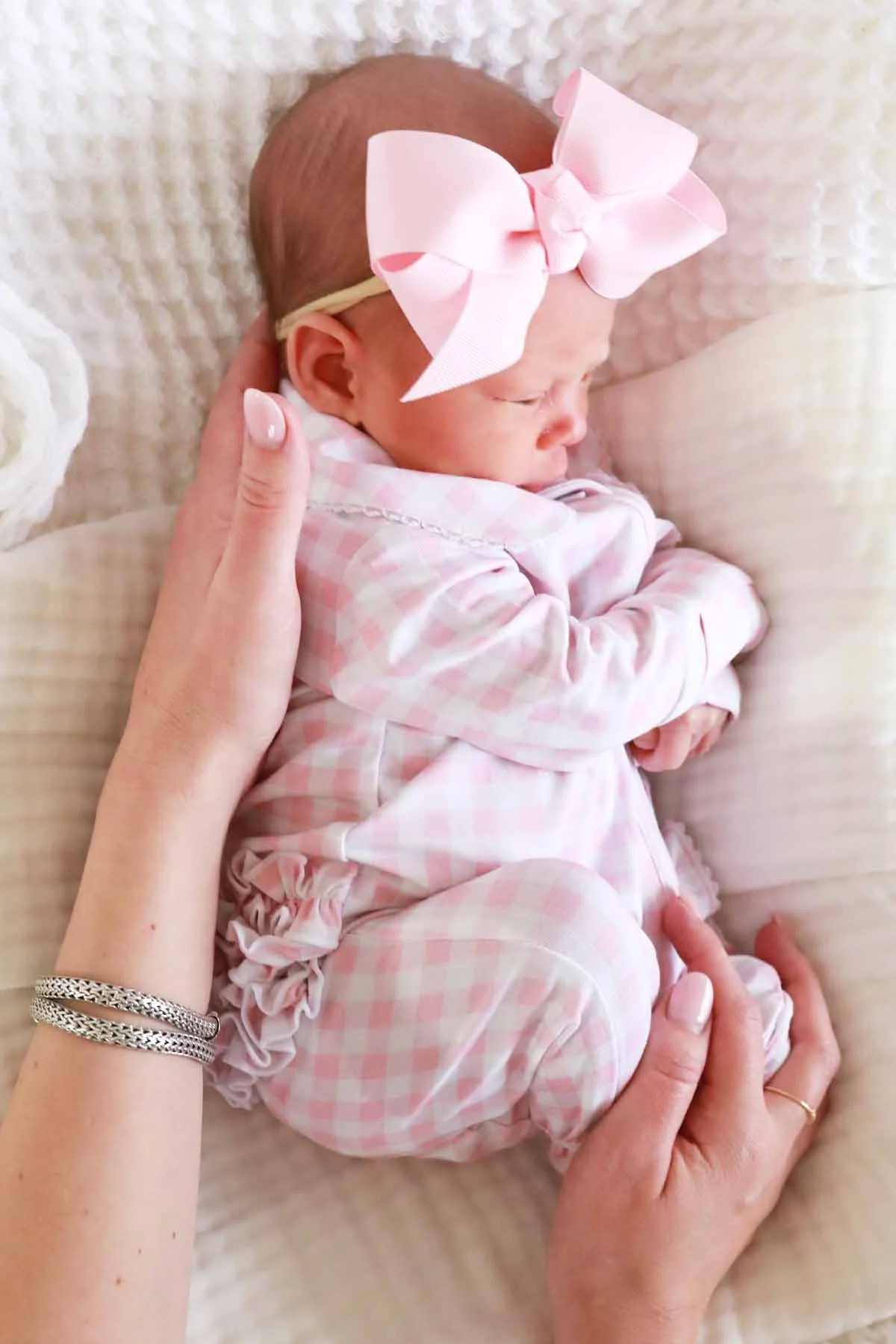 Peter Pan Collar Ruffle Zipper Footie | Rosy Gingham | Caden Lane