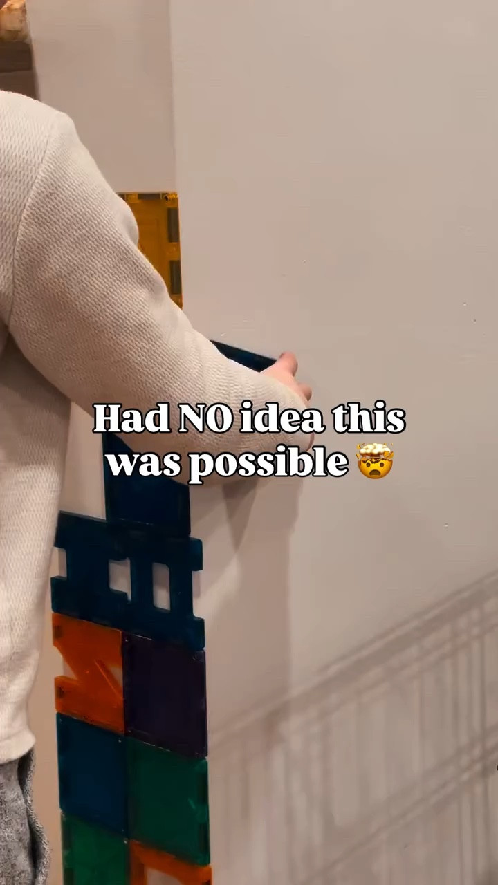 Had no idea magnet tiles could stick to wall corners 🤯

We’ve been building on the floor this whole time when we could’ve been going vertical.

#mommylife #momhack #magnettiles #kidsactivities #toddlerfun