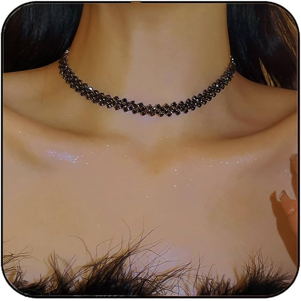 JEAIRTS Choker Rhinestone Necklace Diamond Row Necklaces Crystal Chokers Necklace Chain Jewerly S... | Amazon (US)