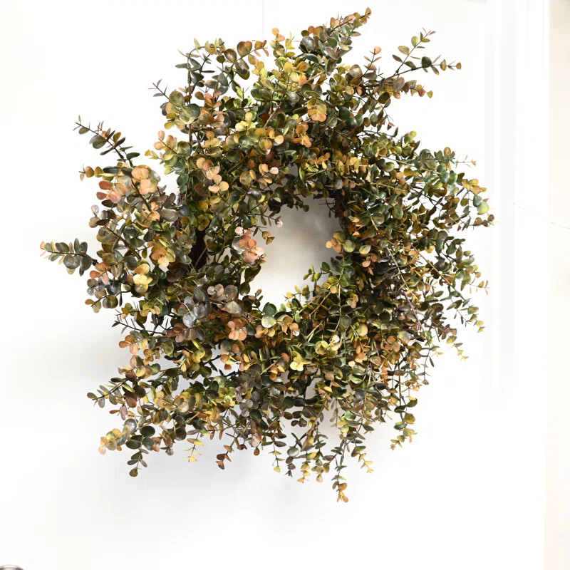 The Holiday Aisle® 26" Farmhouse Fall Autumn Mini Eucalyptus Wreath for Front Door | Wayfair | Wayfair North America