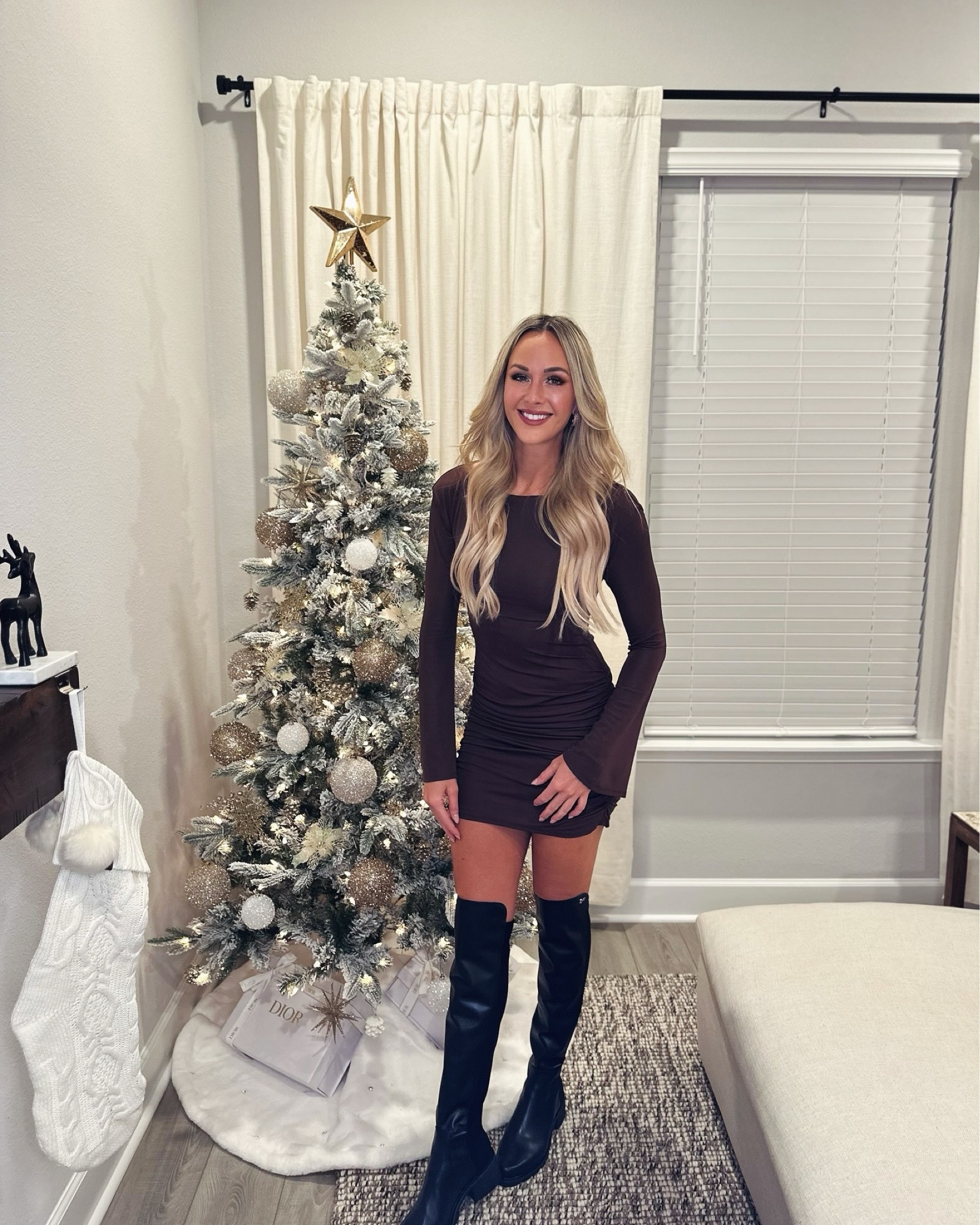 Winter Outfit! Revolve dress and Stuart Weitzman over the knee boots. Super comfortable dress with ruching and a fun sleeve. Both very comfortable and great quality! Wearing a size small dress and true to size boots. 

#LTKShoeCrush #LTKStyleTip #LTKCyberWeek