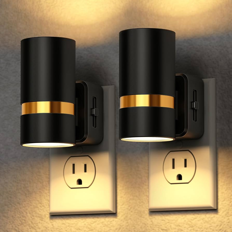 DORESshop LED Night Lights Plug into Wall, 2 Pack, Black Cylinder Wall Sconce Dimmable Night Ligh... | Amazon (US)