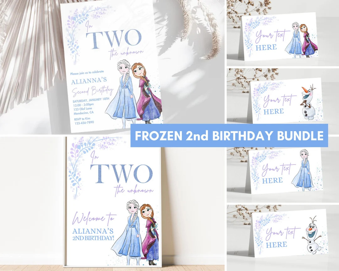 Frozen 2nd Birthday Invitation Bundle Elsa Anna Olaf Invite Intwo the Unknown Editable Instant Do... | Etsy (US)
