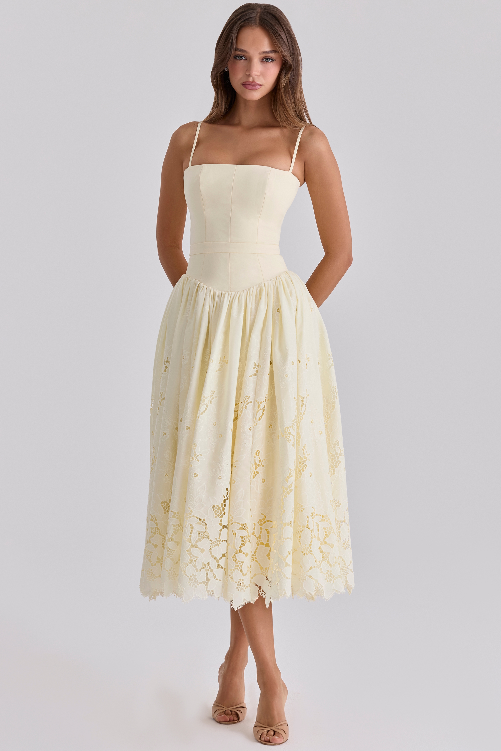 lemon custom lace + broderie anglaise midi sundress | House of CB