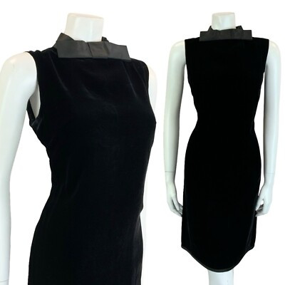 VTG 60S MOD BLACK VELVET BOW TIE EVENING COCKTAIL MINI SHIFT LBD DRESS 10 12 | eBay UK