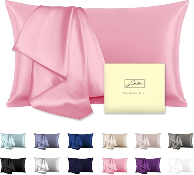 Natural Mulberry Silk Pillowcase for Hair and Skin Standard Size 20"X 26" Silk Pillow Case with H... | Amazon (US)