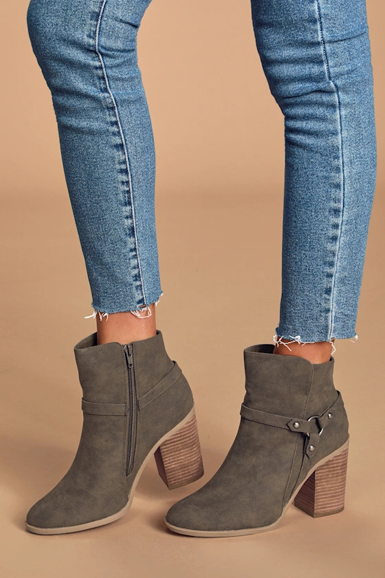 Marka Olive Green Nubuck Ankle Booties | Lulus (US)