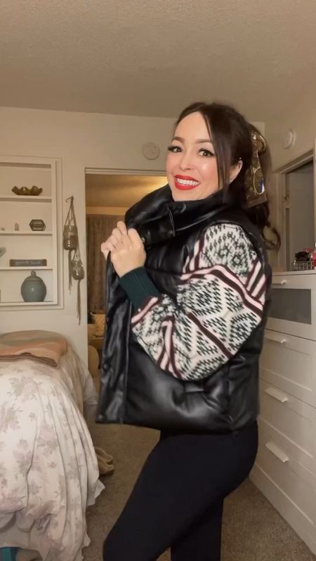 Festive #ootd I wanted an oversized faux leather puffer vest and I found this one on @amazon that I love! Throw a festive sweater underneath you’re chic, festive, & WARM 😉🎄#californiawinter I’m wearing a size S!

#LTKGiftGuide #LTKunder50 #LTKstyletip