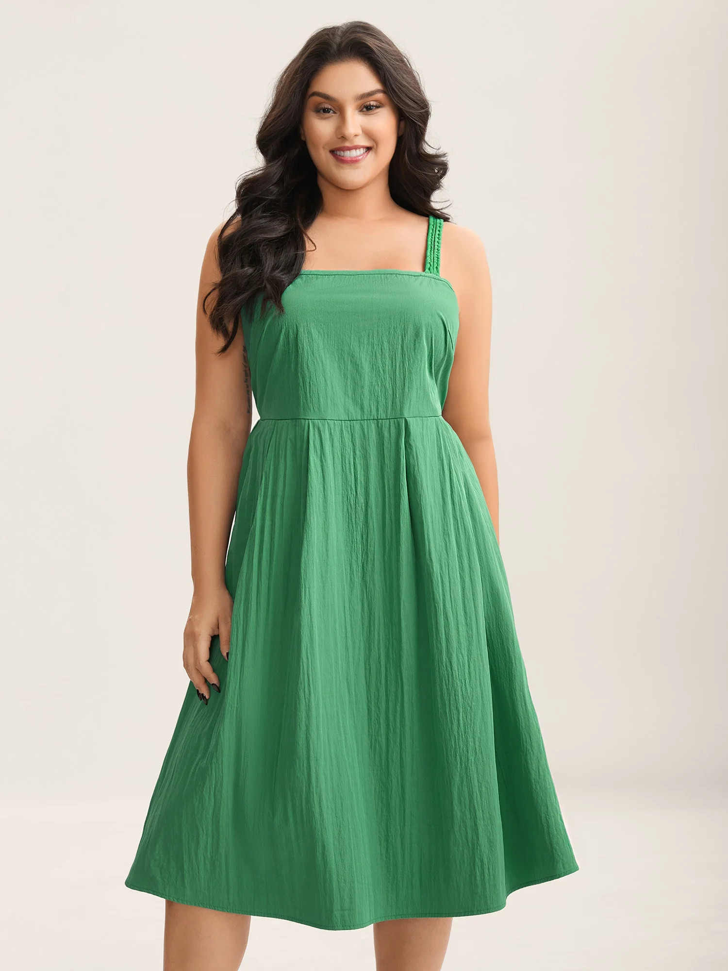 Solid Adjustable Straps Pockets Midi Dress | Bloomchic