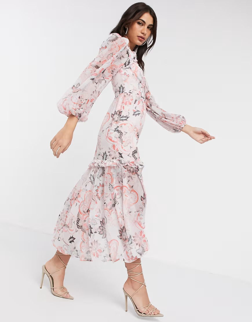 River Island paisley long sleeved dress in pink | ASOS (Global)