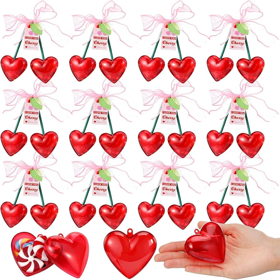 AceOrbit 12 Pcs Valentine's Day Cherry Plastic Heart Containers 4.7 Inch Red Cherry Shaped Filled... | Amazon (US)