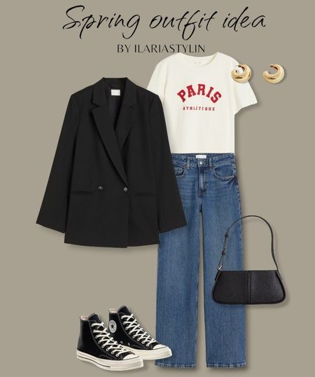 SPRING OUTFIT IDEA 🌸 | fashion inspo, transitional outfit, spring outfit, spring fashion, spring style, outfit idea, outfit inspo, casual chic ootd, casual chic outfit, black blazer, oversized blazer, white t-shirt, paris t-shirt, blue jeans, straight jeans, wide leg jeans, converse chuck 70, black converse, black bag, shoulder bag, handbag, h&m, style inspo, women fashion

#LTKSeasonal #LTKstyletip #LTKfindsunder100