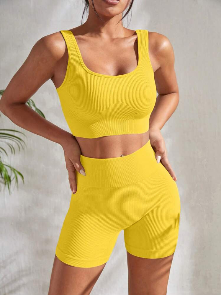 Core Rhythm Ribbed Knit Wideband Waist Sports Set Workout Women Set Gym Women Outfit | SHEIN