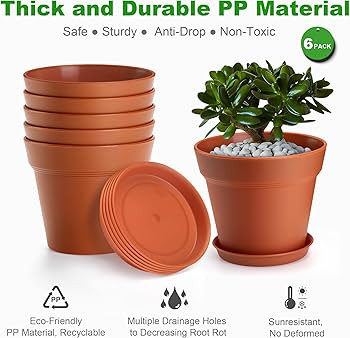 6 Pack Plastic Plant Pots with Drainage Holes and Tray, 4 inch Thickened Indoor Planters Seedling... | Amazon (US)