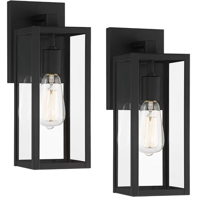 John Timberland Modern Outdoor Wall Lights Fixtures Set of 2 Mystic Black Damp Rated 14" Clear Gl... | Target