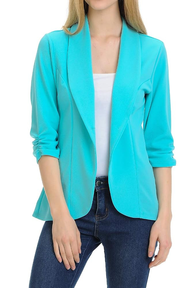 Women's 3/4 Ruched Sleeve Lightweight Work Office Blazer Jacket (S-3XL) | Amazon (US)