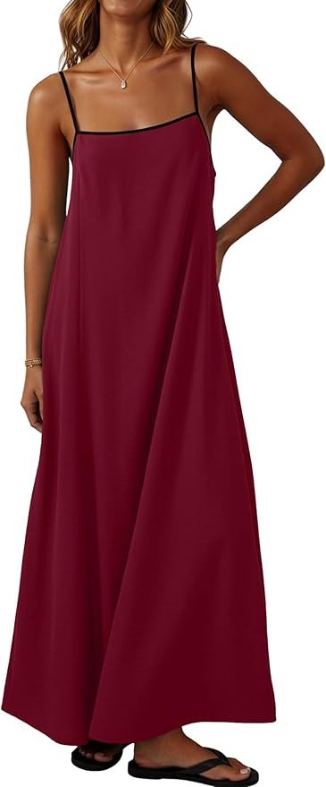 Lepunuo Summer Dresses for Women Casual Maxi Dresses Contrast Spaghetti Strap Sundresses Sexy Bac... | Amazon (US)