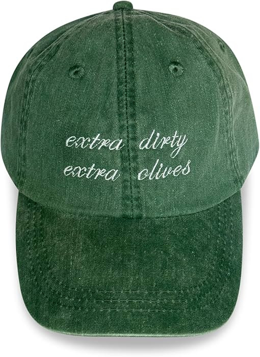 Extra Dirty, Extra Olives Washed Out Green Baseball Cap with Cursive White Embroidery On The Fron... | Amazon (US)