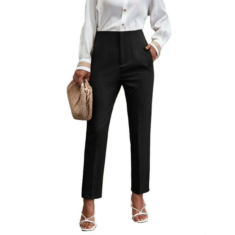 Womens Tapered/Carrot Pants Elegant Zipper Fly High Waist Black M | Walmart (US)