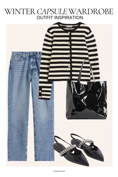 H&M outfit ideas, jean outfits, jeans, winter outfits, capsule wardrobe, winter capsule wardrobe, capsule wardrobe outfits, casual winter outfits, casual mom outfits, school pickup outfits, striped sweater outfit 