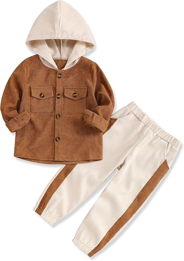 Fuermos Toddler Baby Boys Clothes Flannel Lattice Button Down Hoodied Tops +Pants Boys Fall Winte... | Amazon (US)