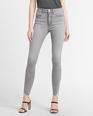 High Waisted Denim Perfect Ripped Hem Skinny Jeans | Express