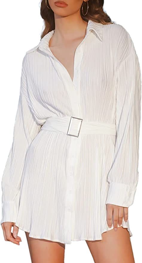 FANTOYE Women's Summer Shirt Dress Casual Long Sleeve Button Down Pleated Dresses Tunic Tops Blou... | Amazon (US)