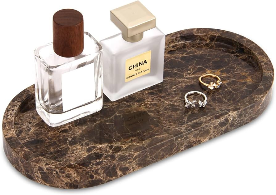 Natural Marble Tray Oval, Bathroom Vanity Tray for Countertop, Elegant Stone Decorative Organizer... | Amazon (US)
